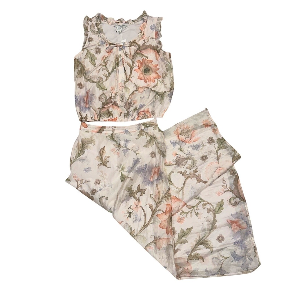 NWT Calypso St. Barth Ivory Floral Two Piece Skirt & Top Set Size XS/S Romantic